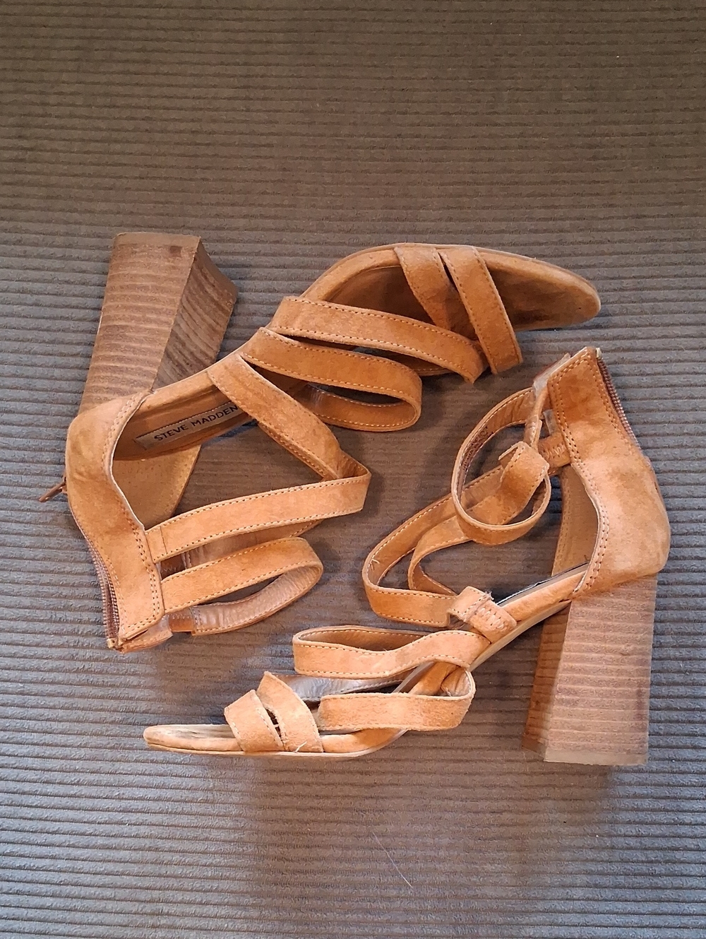 Steve Madden Cognac Suede Strappy Block Heel Sandals
